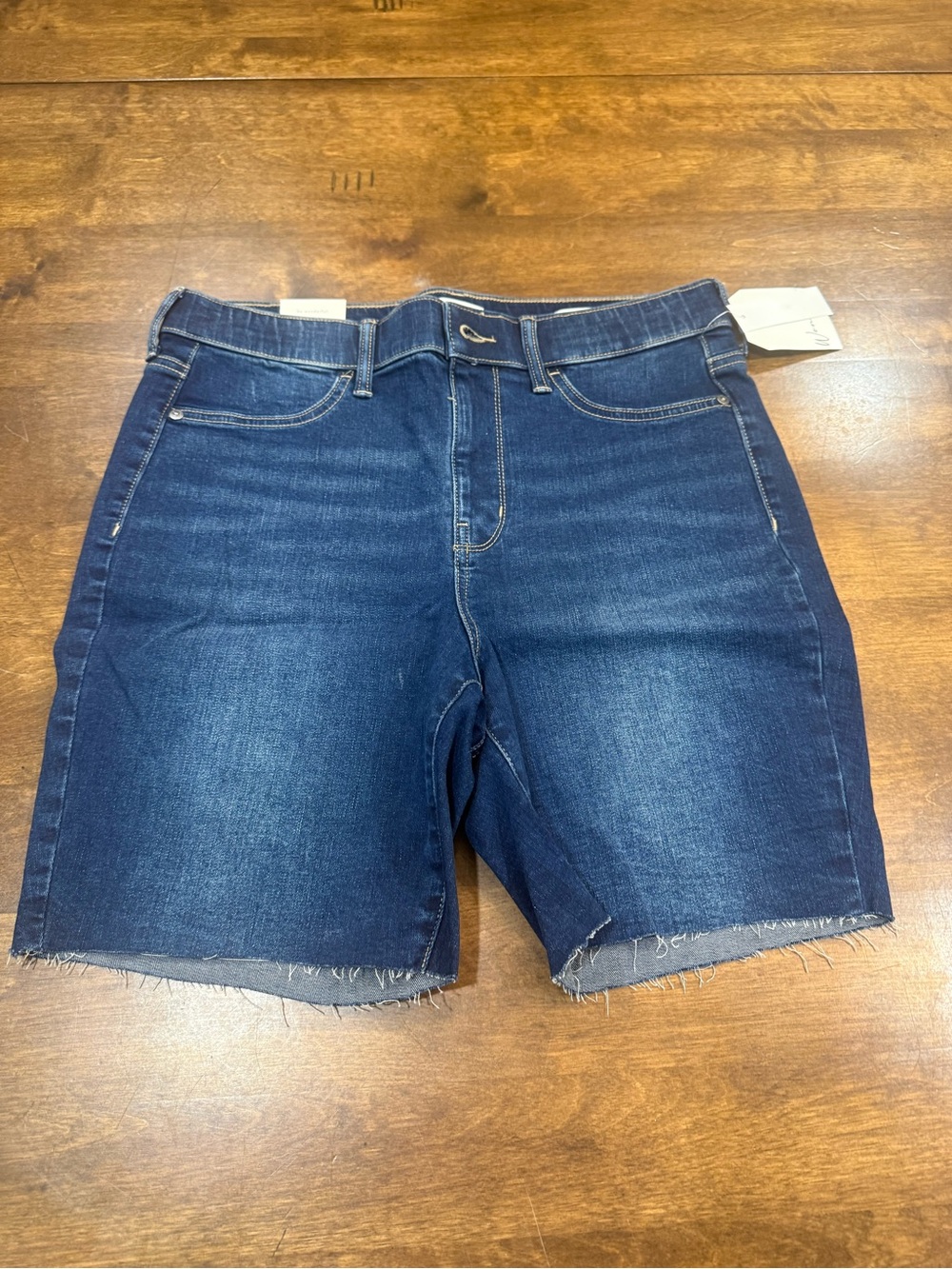 Wonderly Dark Blue Frayed Hem Denim Shorts